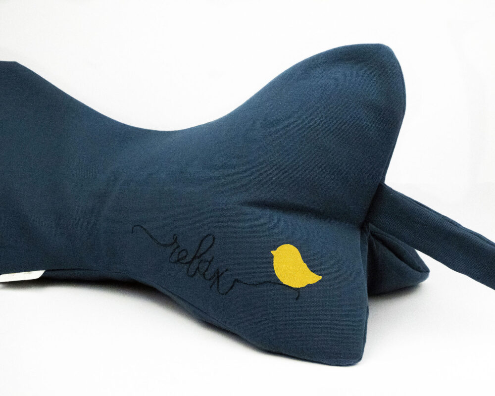 Blue: Natural Filled Neck Pillow Embroidered Relax