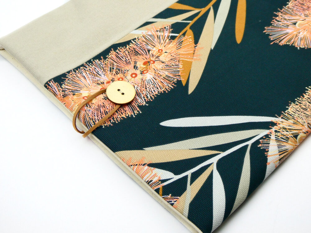 Yellow Robin Laptop Sleeve Australian Handmade Endeavour_Closeup