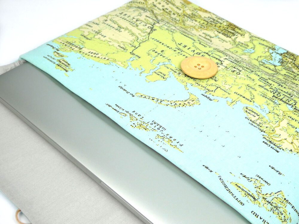 Yellow Robin Laptop Sleeve Plus a Tech Organiser Pouch Australian HandmadeWorld Map