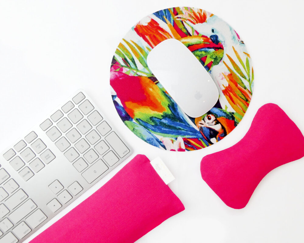 Pink Parrots: Natural Filled Ergonomic Wrist Rests for Keyboard & Mouse