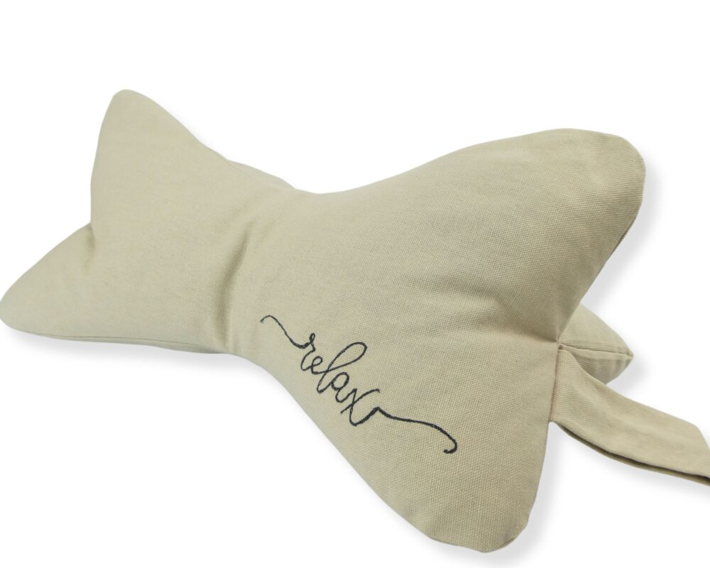 Beige: Natural Filled Neck Support Pillow Embroidered Relax