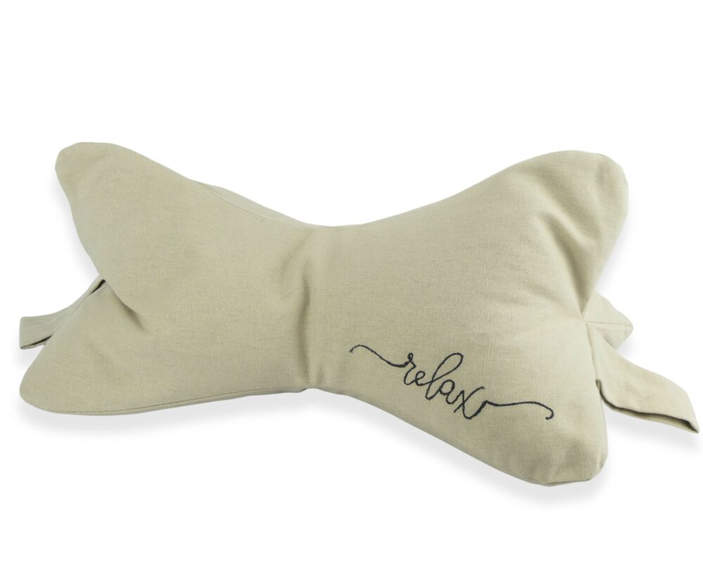 Beige: Natural Filled Neck Support Pillow Embroidered Relax