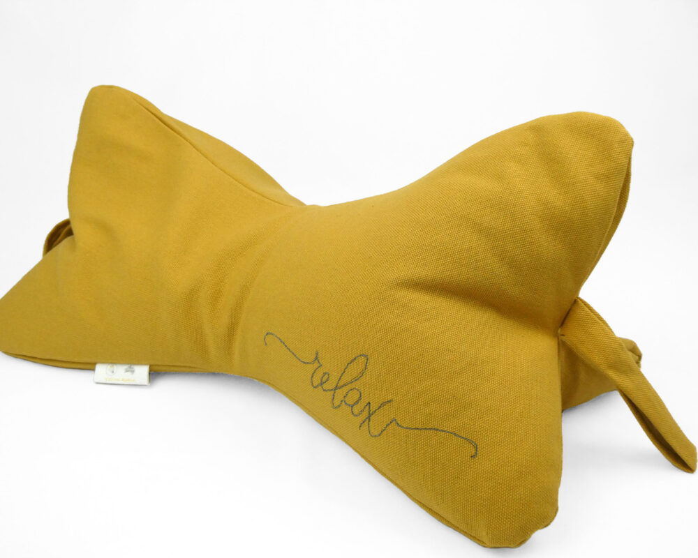 Yellow: Natural Filled Neck Support Pillow Embroidered Relax